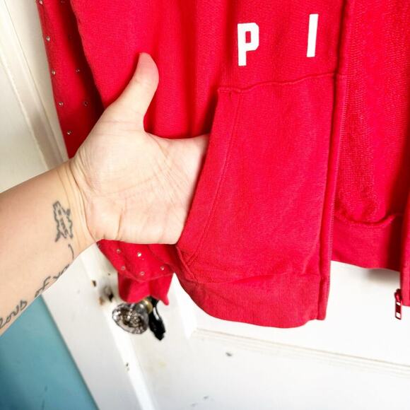 Victoria’s Secret PINK Rhinestone Bling Full Zip Hoodie Logo SPELLOUT Jacket XS - Picture 7 of 12